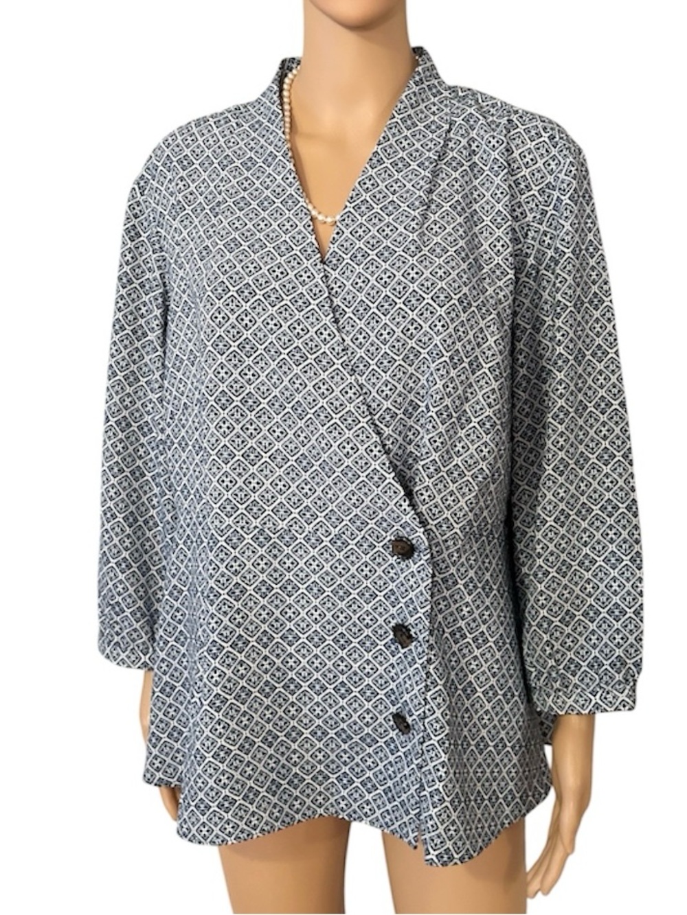 NWT JJill Easy Care Women’s Size XL Blue and White Patterned Blazer Jacket